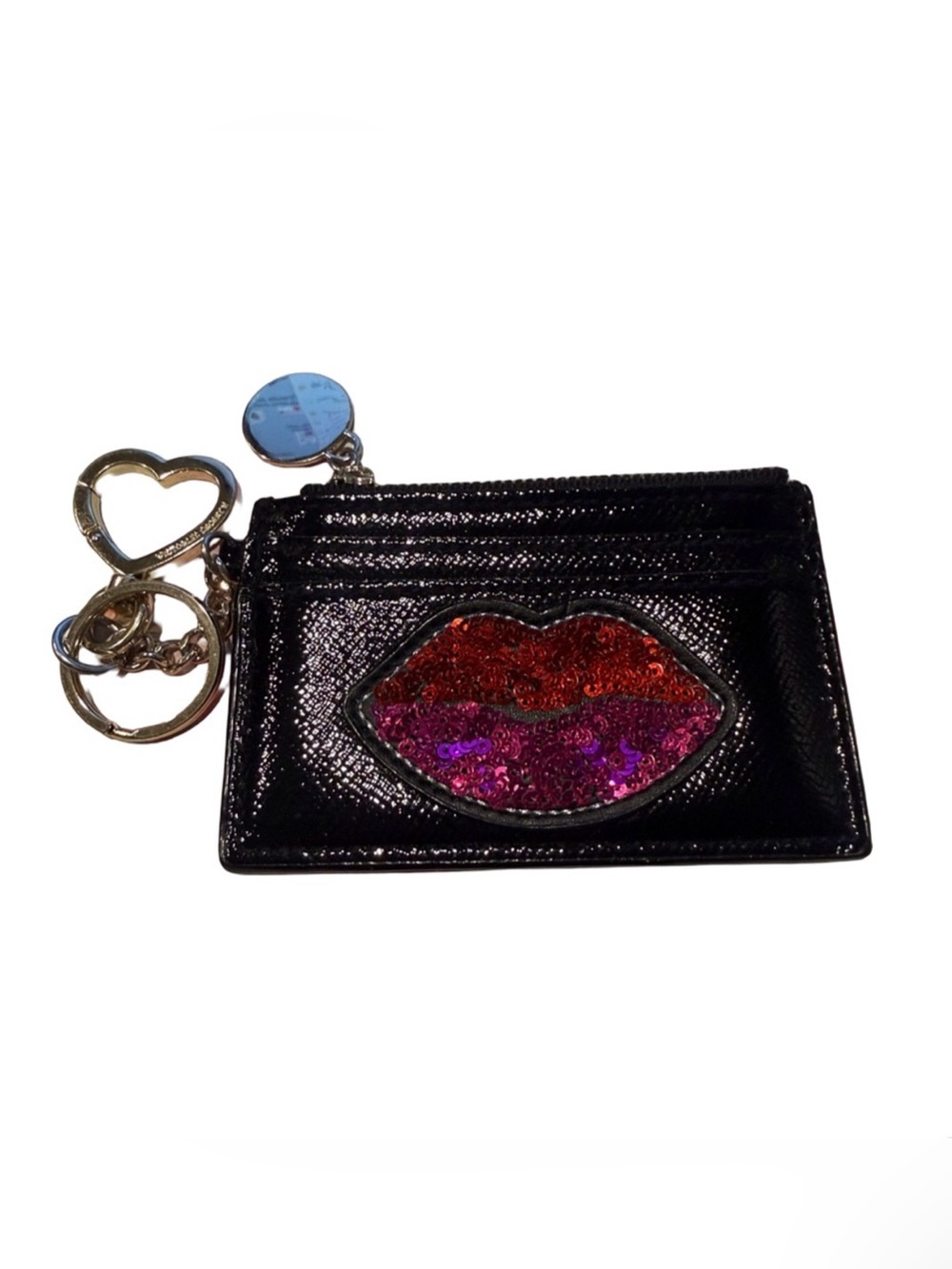 Victoria's Secret Black Patent Card ID Holder with Heart Keyring